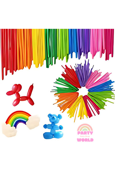 party world 🎈   مجموعة من 30 بالونًا ملونًا على شكل سجق - 🎈