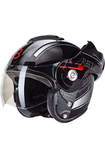 beon B 702 Reverse Tam Açılır Kask Siyah Beyaz Kırmızı