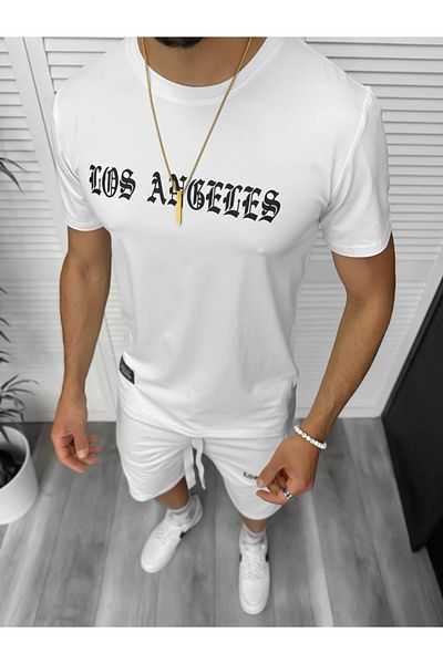 dehaine Men's casual suit, t-shirt plus shorts, white
