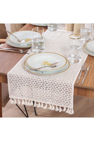 MATMEL Lace Knitted Runner - Beige - 35X145 cm