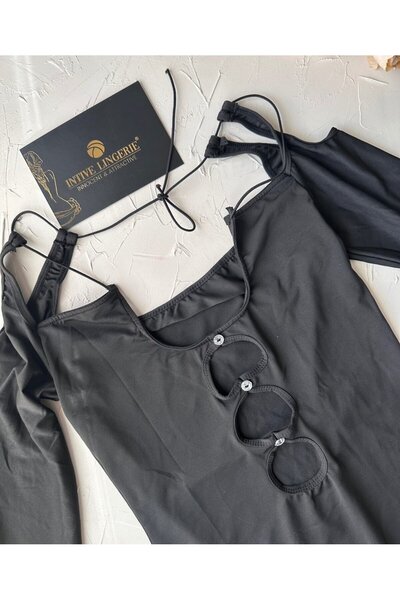 İntive Lingerie Μίνι νυχτικό/φόρεμα Passione με λεπτομέρεια με κουμπί μπροστά με βαθύ λαιμό με δεμένο μακρυμάνικο