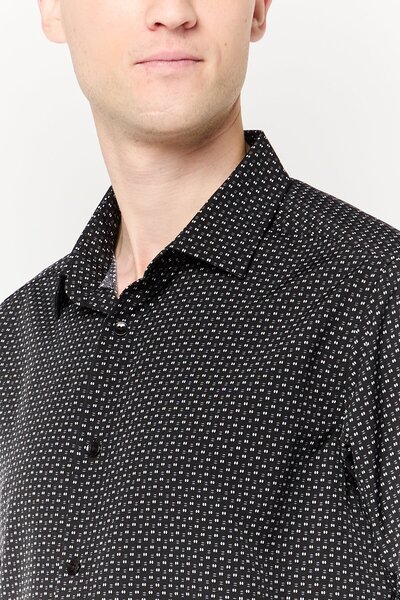Scotch & Soda Men Modern Fit Allover Print Long Sleeves Dress Shirt, Black