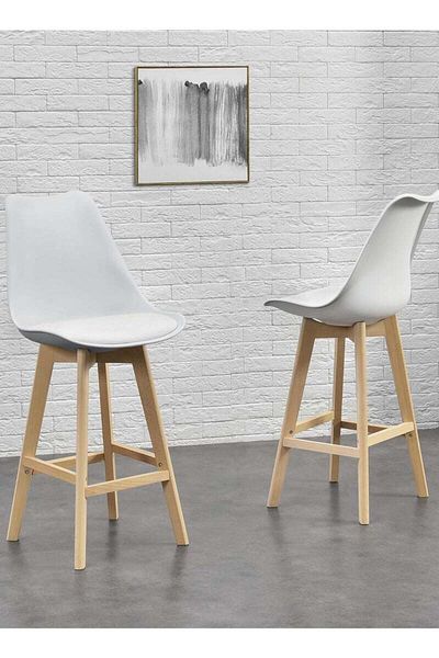 Taimi Pack of 2 High-rise Wooden Restaurant Chair with Padded Seat and Comfortable Backrest ,White