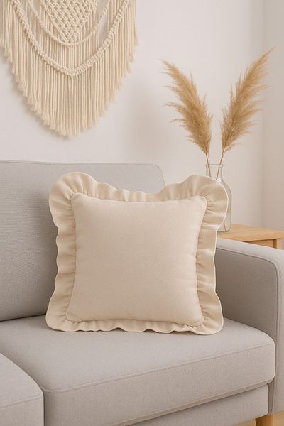Mirilliahome Κάλυμμα μαξιλαριού ριχτάρι Vintage με βολάν από ακατέργαστο λινό 43x43 cm