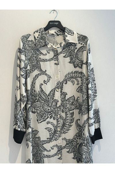 FUAT GÜRSEN Ethnic Patterned Long Tunic with Cuff Sleeves