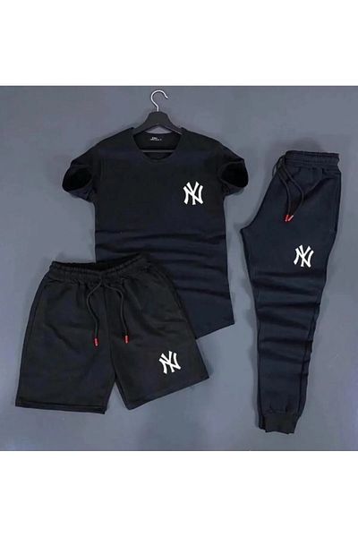 Velkoz New York Printed Black Unisex Summer Tracksuit Combination