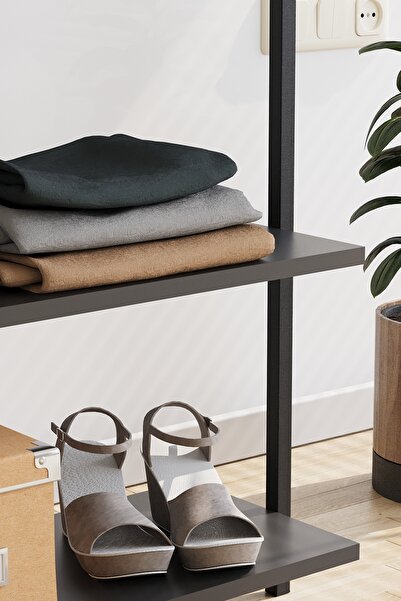 Bofigo Konfeksiyon Askısı Ayaklı Askılık Elbise Askılığı Raflı Askılık Jüpiter Antrasit