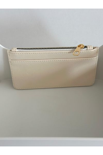 Boutiquehaki Κρέμα πορτοφολιού Clou Wrinkle Look με φερμουάρ για κάρτα