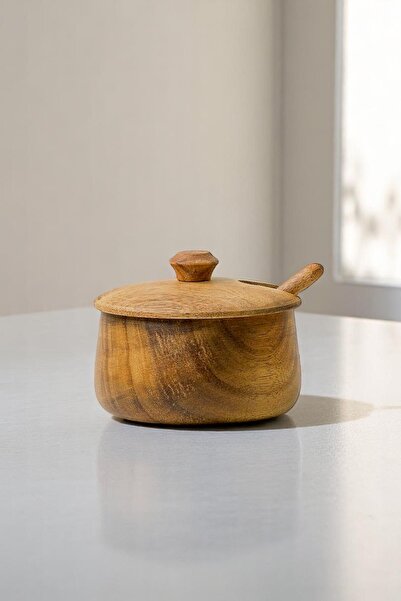 Mirilliahome رف توابل من خشب السنط الطبيعي مع ملعقة – رف توابل خشبي مع غطاء