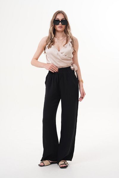Laressi Muslin Trousers with Elastic Waist and Pockets