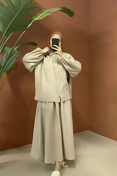 FERHEL Muslin Shirt and Skirt Set