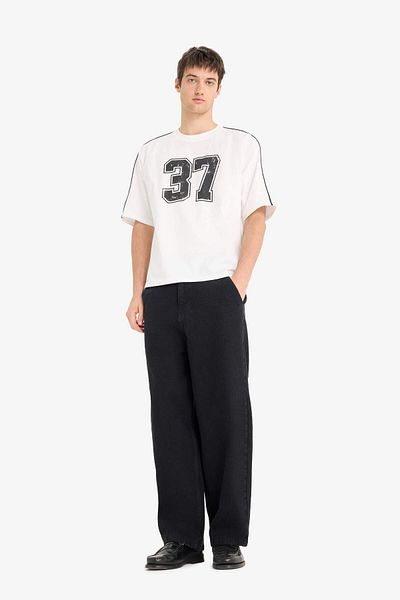 DeFacto 100% Cotton Loose Fit Crew Neck Printed Short Sleeve T-Shirt F0186Ax25Sm
