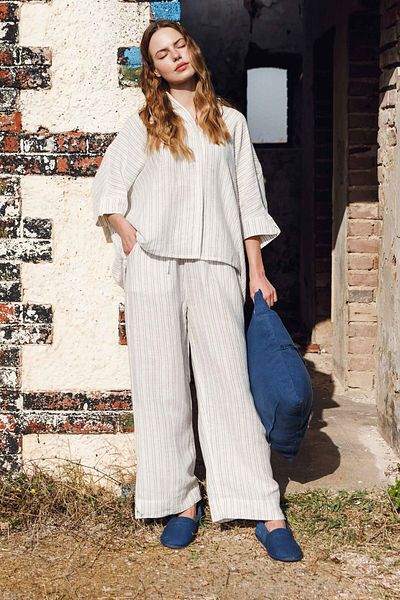 JOJOMIA Larin Women's Striped Trousers Cream-Denim