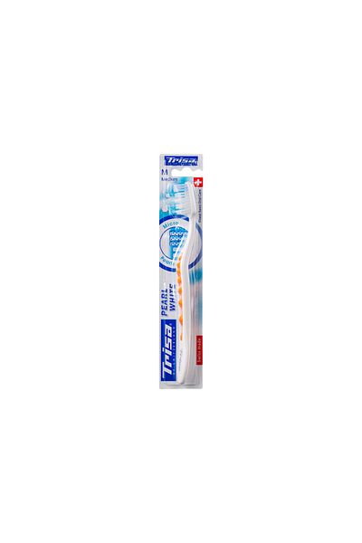 Trisa Pearl White Medium Manual Toothbrush 627186 Orange