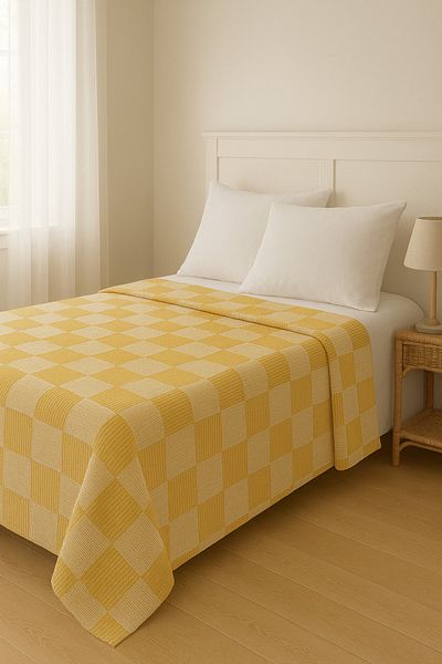 Home Double Pique Blanket 200X230–Lightweight and Breathable Cotton Fabric–Checkerboard Pattern-Summer Bedspread