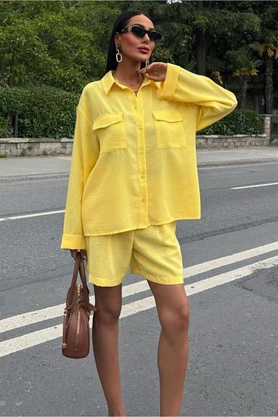 modaserdem Cămașă și pantaloni scurți Costum de in 10130