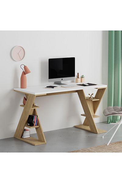 Mourah Home Papillon Modern Working Table With Storage, Study Desk with Open Shelves For Office, Home