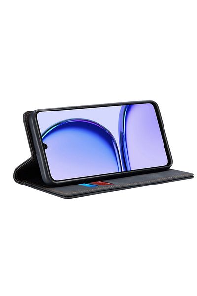 SKYDDAR INNOVATION Husă pentru Realme C53, portofel moale, tip carte, piele ecologică premium, neagră, set autocolante