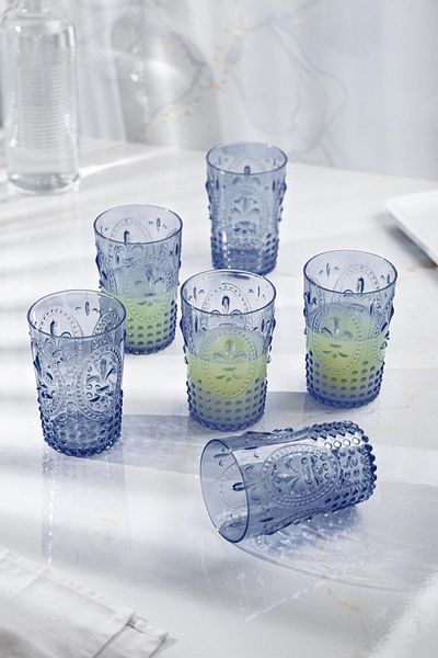 EWs Acrylic Navy Blue 6-Piece Short Glass & Water Soft Drink Coffee Side Glass 400 ml (Not Glass)
