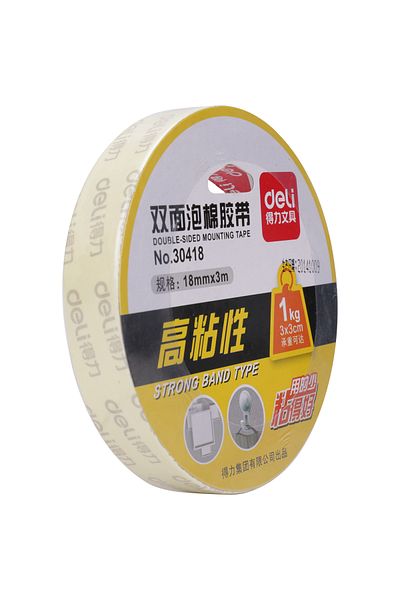 Deli 30418 Mounting Tape, 18mm×3m×1mm Double-Sided Foam, White – For Home & Office
