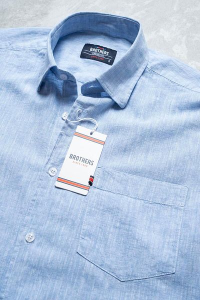 Brothers Men's Comfort Fit Short Sleeve Single Pocket Washed Cotton Linen Shirt Lunas Ss B01.251.609 - Sky
