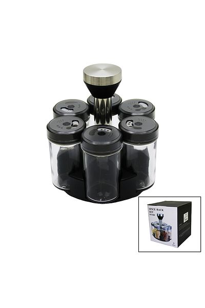 STOREMAX Mrttnca 6 Pieces Round Glass - Plastic Cover Tuluk - Spice Rotary Stand Trndymrt 1087243