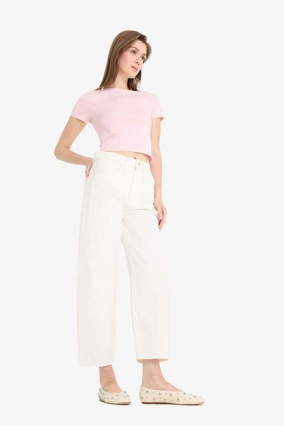 DeFacto Barrel Fit Normale Taille Knöchellänge Weiße Jeanshose F4670AX25HS