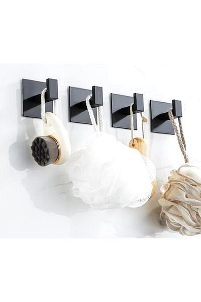 SMARTECH Set 4 Self-Adhesive Hooks, Aluminum, Dimensions 5.5 x 5.5 cm, Premium Quality, Black