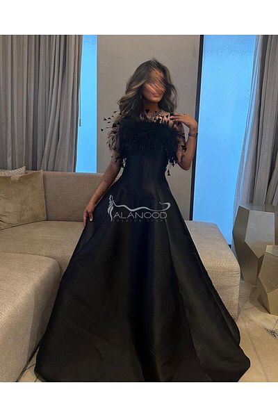 ALANOOD FASHION black feather dress
