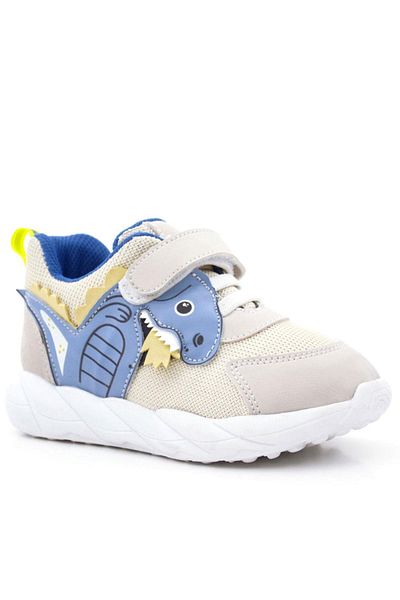 Rakerplus حذاء رياضي للأطفال مرن من Barefoot Cream Dinosaur Velcro