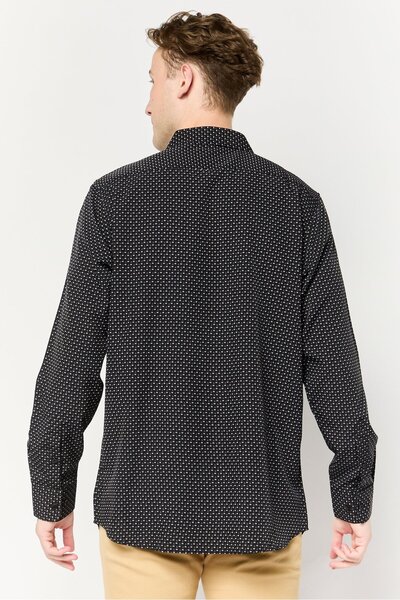 Scotch & Soda Men Modern Fit Allover Print Long Sleeves Dress Shirt, Black