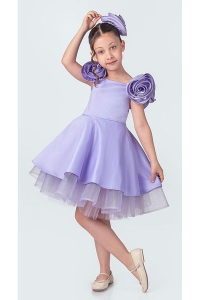 Baby Babyaden Rose Detailed Buckle Boat Neck Satin Fluffy Evening Dress Birthday Party Costume Girl Children's Dress