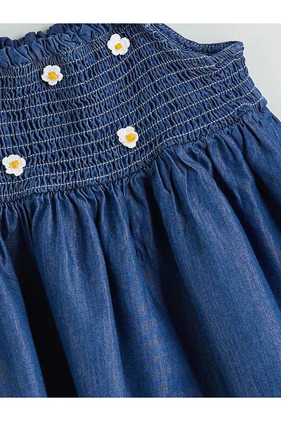 LC Waikiki LCW Kids Rochie Jeans pentru fete cu flori albastre