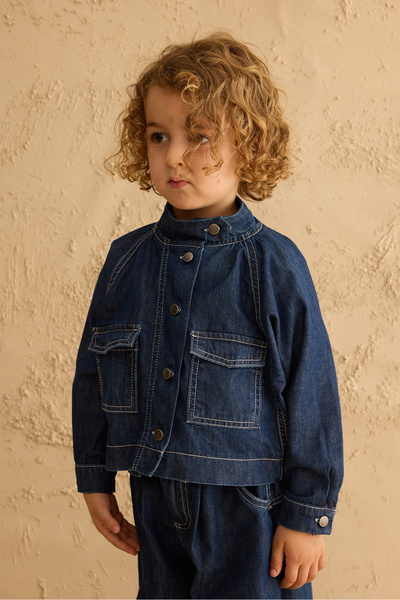 Fahhar Kids Bomber Denim Ceket Koyu Mavi