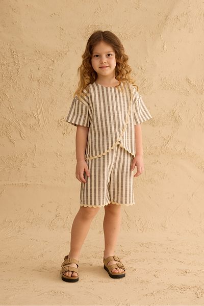 Fahhar Kids Striped Water Stone Suit Beige