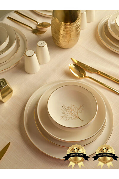 Demir Çeyiz DMR life Hayat Ağacı 24 Parça 6 Kişilik Altın Yaldız Porselen Yem...