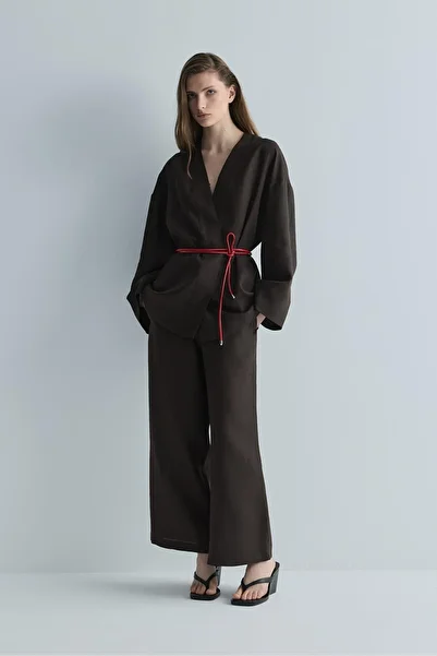 Suud Collection Brown 100% Linen Eleni Culotte Trousers