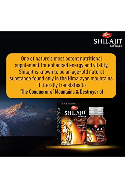 Dabur Shilajit Ayurvedic Capsules for Men – 30 pcs | Natural Energy, Stamina & Vitality Booster