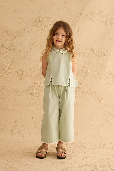 Fahhar Kids Slit Detailed Trousers Suit Green