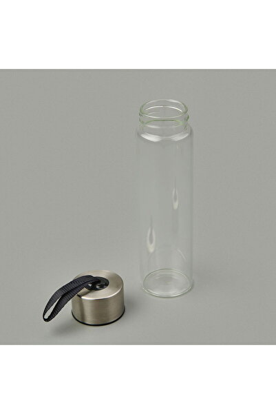 MATMEL H2O Glass Flask with Metal Lid - Transparent / Gray - 450 ml