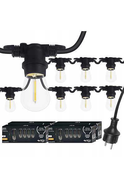 LEDBOX Decorative LED Garland for Outdoor Use, 20m, Interconnectable, 20 Bulbs E27, Warm Light, Energy Clas