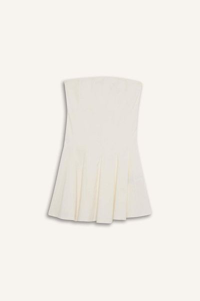 DeFacto Coool Skater Fit Strapless Bengalin Mini White Dress F3950Ax25Sm