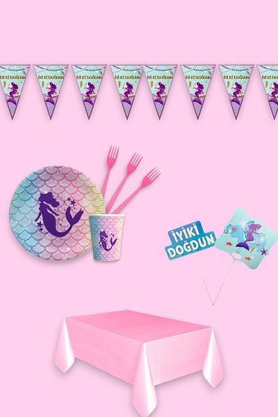 Evabrite Mermaid Themed Ecomini Set Birthday Party Supplies for 24 People