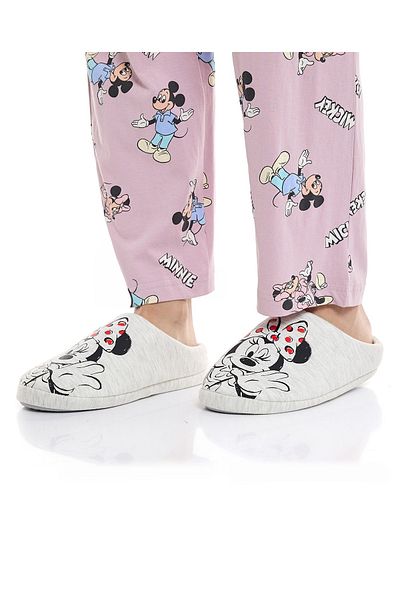 R&B Grey Minnie Mouse Print Bedroom Slippers