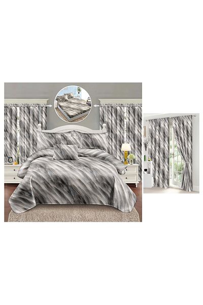 chiraso CHIRASO Finet Bedding Set, 8 Pieces with 2 Curtains, Fitted Sheet 180x200, Duvet Cover 200x230, 4 Pillowcases