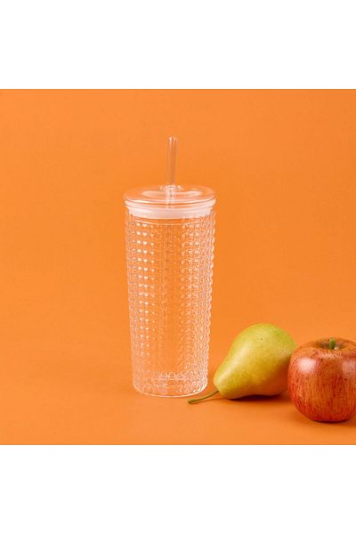 MATMEL Glass Cup with Straw - Transparent - 550 ml