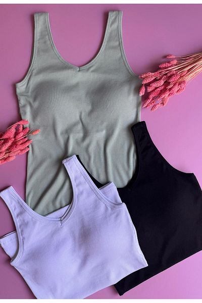Elosia Κομψό ντραπέ |   Modal 3-Pece V-Neck Bra, Μαύρο, Λευκό και Πράσινο Καμισόλα Γυναικεία μπλούζα
