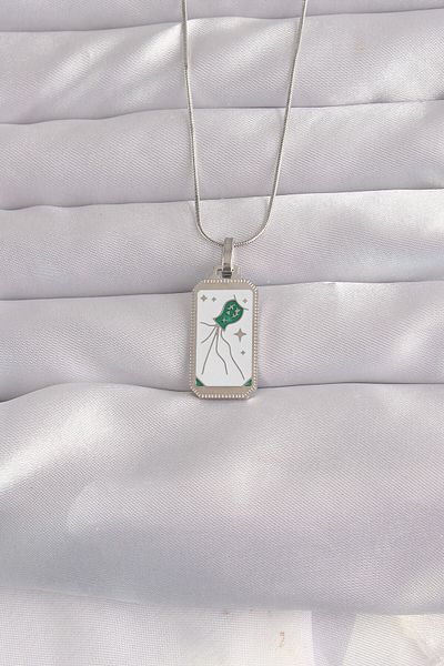 Skygo 316L Steel Silver Color White Enamel Tarot Necklace - Tj-Bko9048