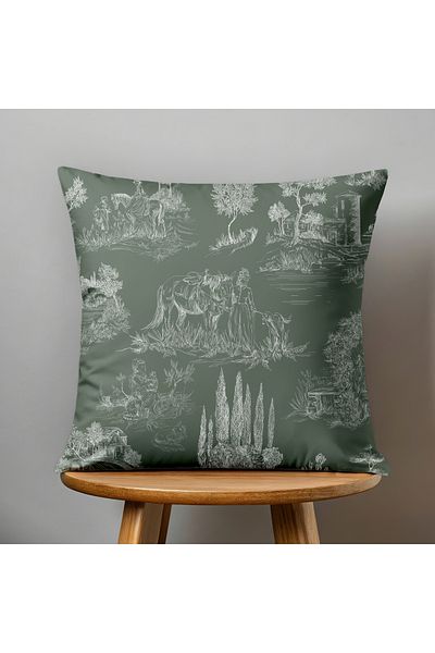 Filamente Double Sided Throw Pillow Cover Toile De Jouy Style