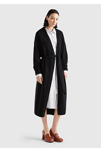 United Colors of Benetton Μαύρο Μάλλινο Μείγμα - Γυναικεία Ζακέτα με Δέσιμο σ...